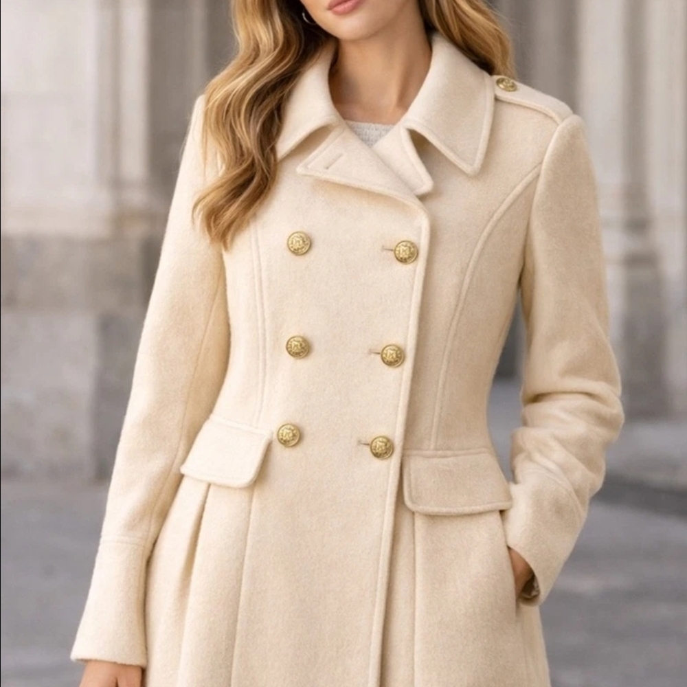 Guess Cream Double-Breasted Trench Coat ((( Wool)))